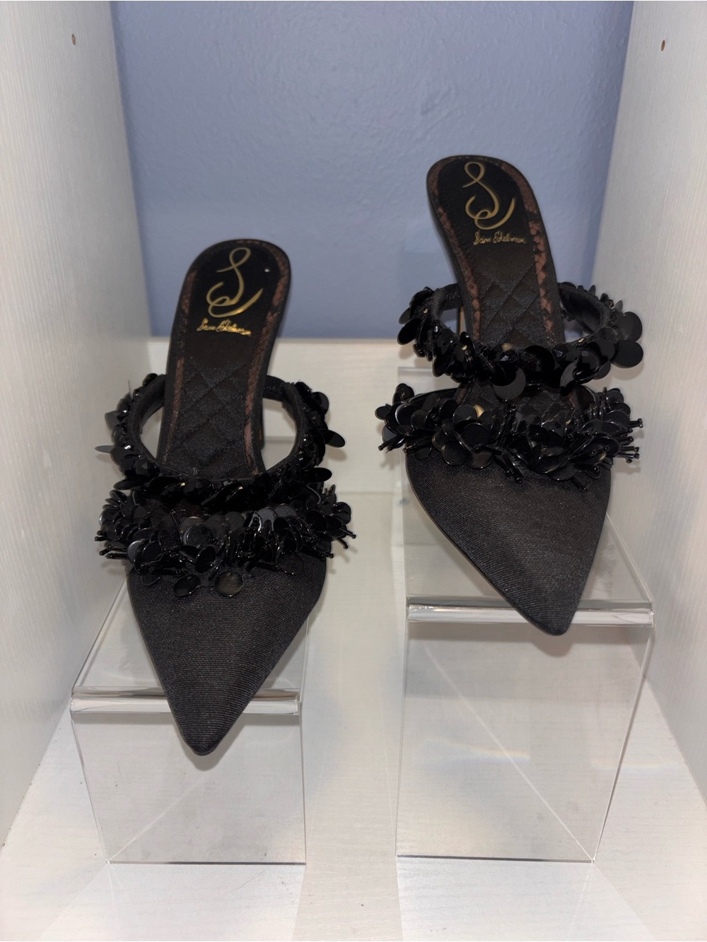 Sam Edelman Black Embellished Pointed-Toe Mules